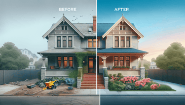 Before/After in photorealistic style for home renovation site