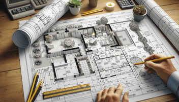 Blueprint in photorealistic style for home renovation site
