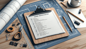 Checklist clipboard in photorealistic style for home renovation site