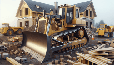 Bulldozer in photorealistic style for home renovation site