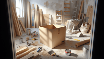 Cardboard box in photorealistic style for home renovation site