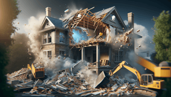 Demolition in photorealistic style for home renovation site
